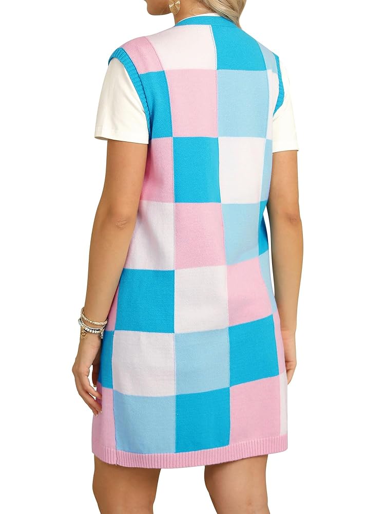 ZXZY Womens Sleeveless Cardigan Fashion Contrast Color Block